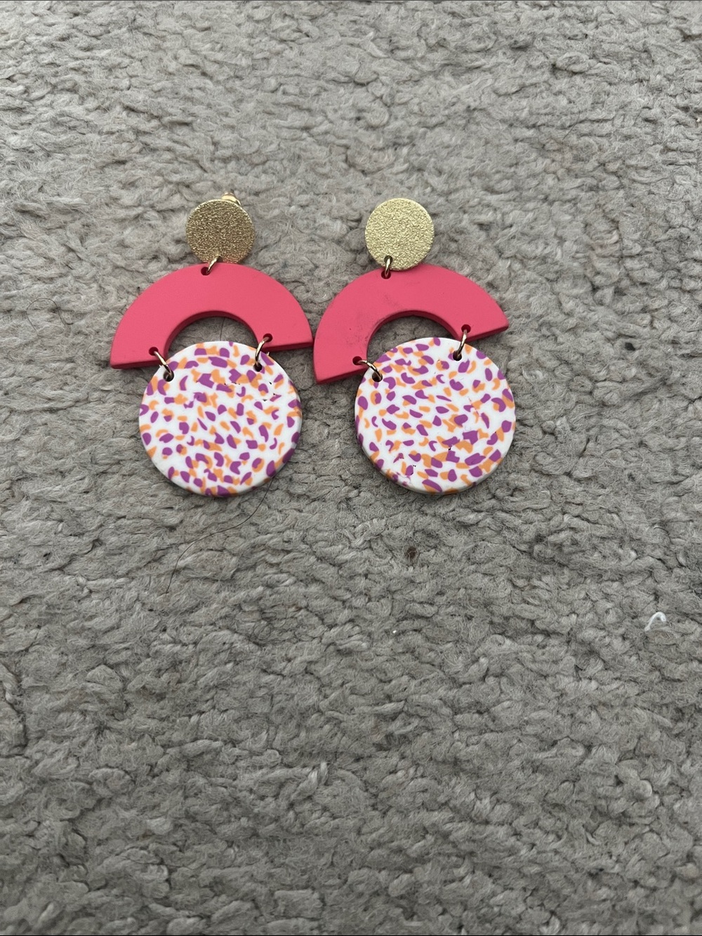 Gold & Pink Speckled Dangle Earrings